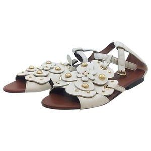 See By Chloe Ivory Leather W Gold Studs Sandals